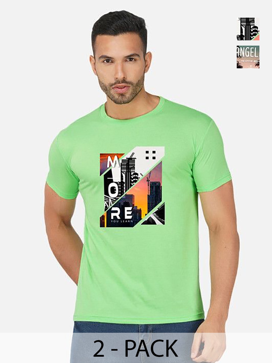 

GLOBAL NOMAD Men 2 Printed Bio Finish Applique T-shirt, Green