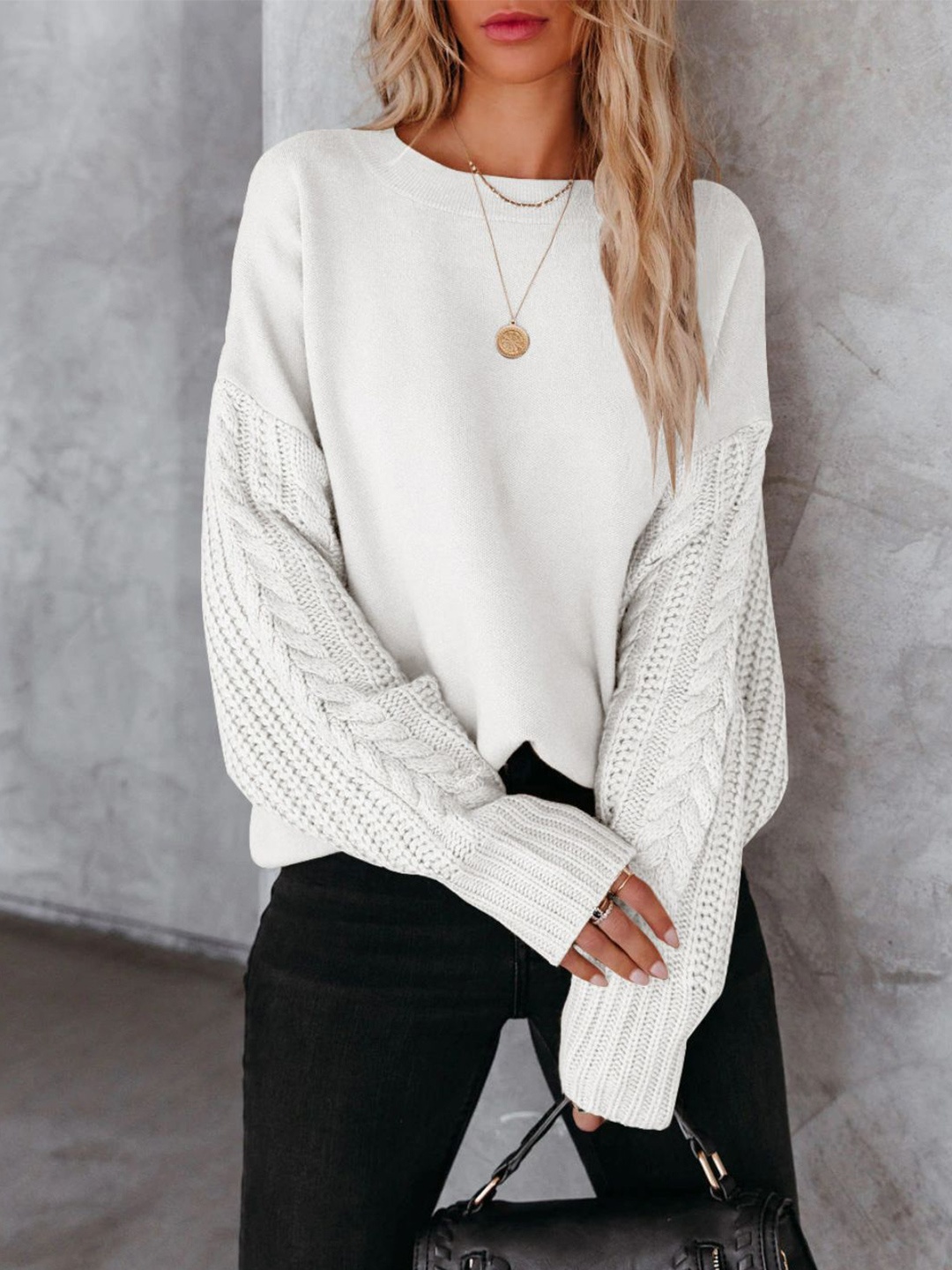 

Oh Rare Women Cable Knit Pullover, White