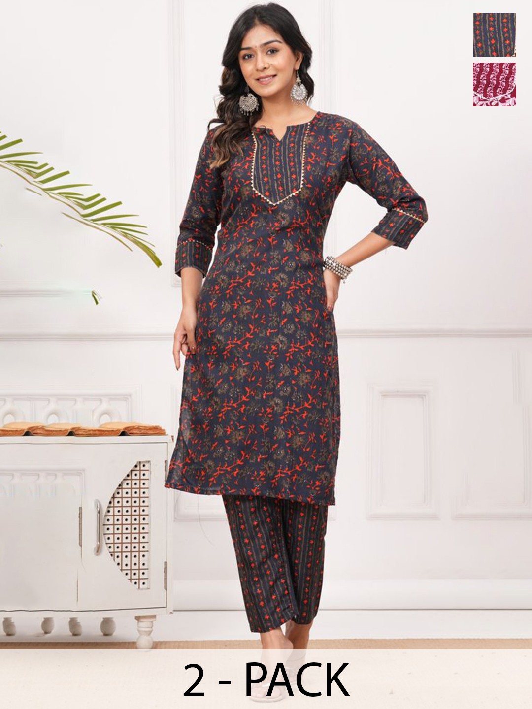 

Moda Rapido Women Ethnic Motifs Printed Regular Kurta with Trousers, Red