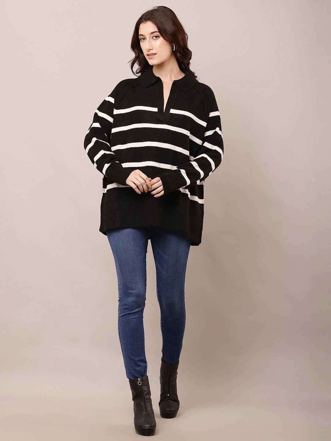 

NoBarr Women Striped Pullover, Black