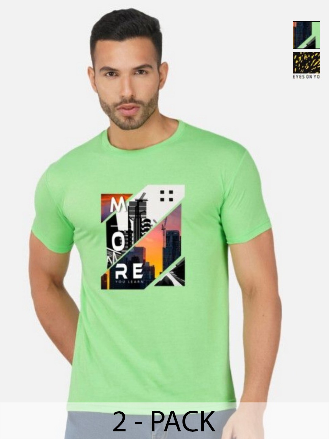 

GLOBAL NOMAD Men 2 Printed Bio Finish Applique T-shirt, Green