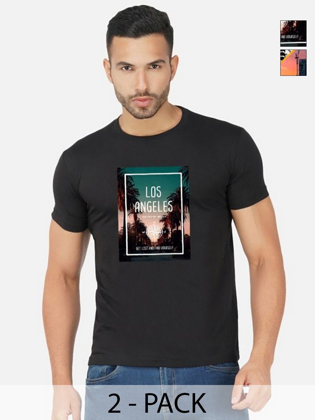 

GLOBAL NOMAD Men 2 Printed Bio Finish Pockets T-shirt, Black