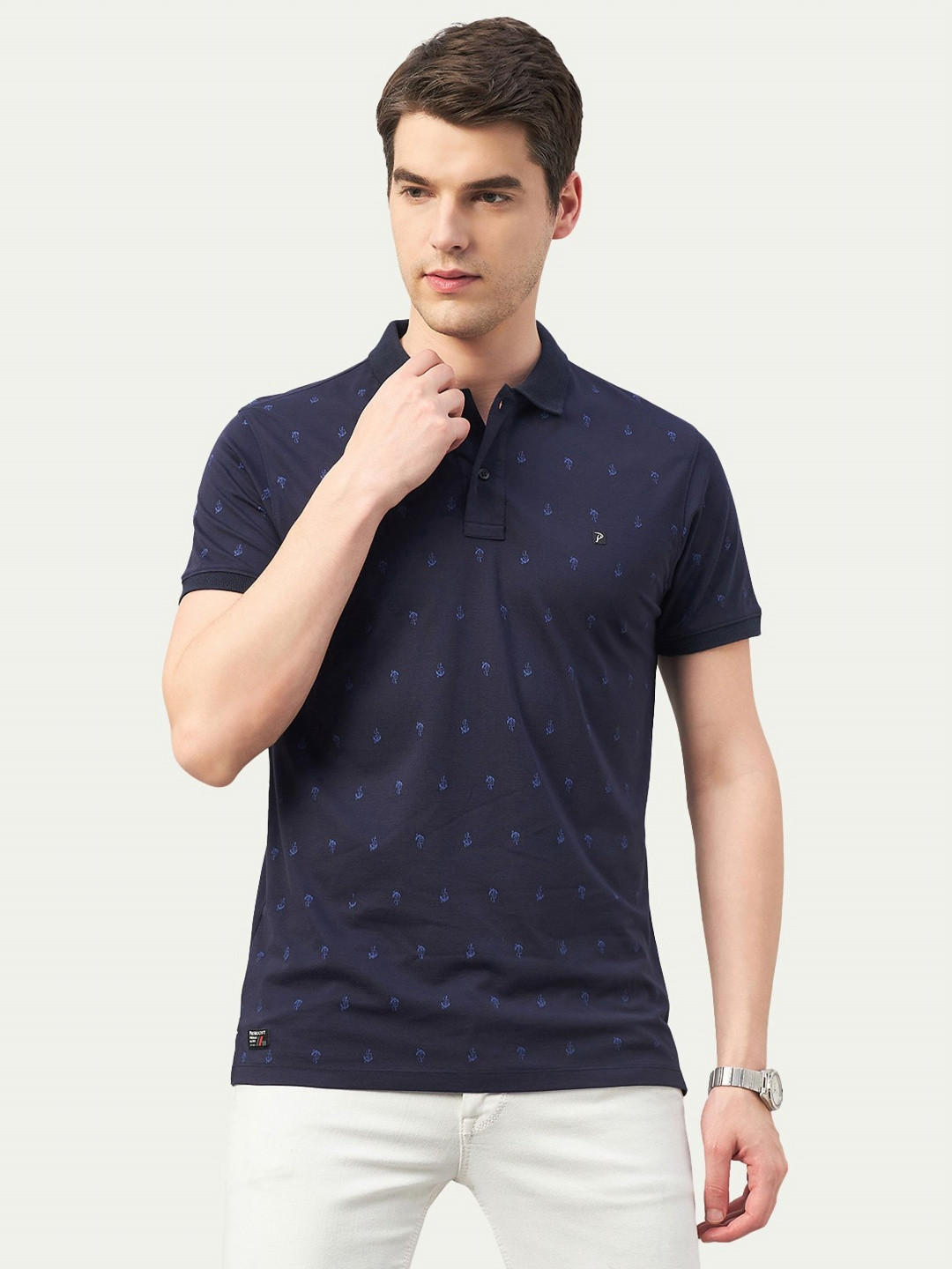

Promount Men Printed Polo Collar Pockets T-shirt, Navy blue