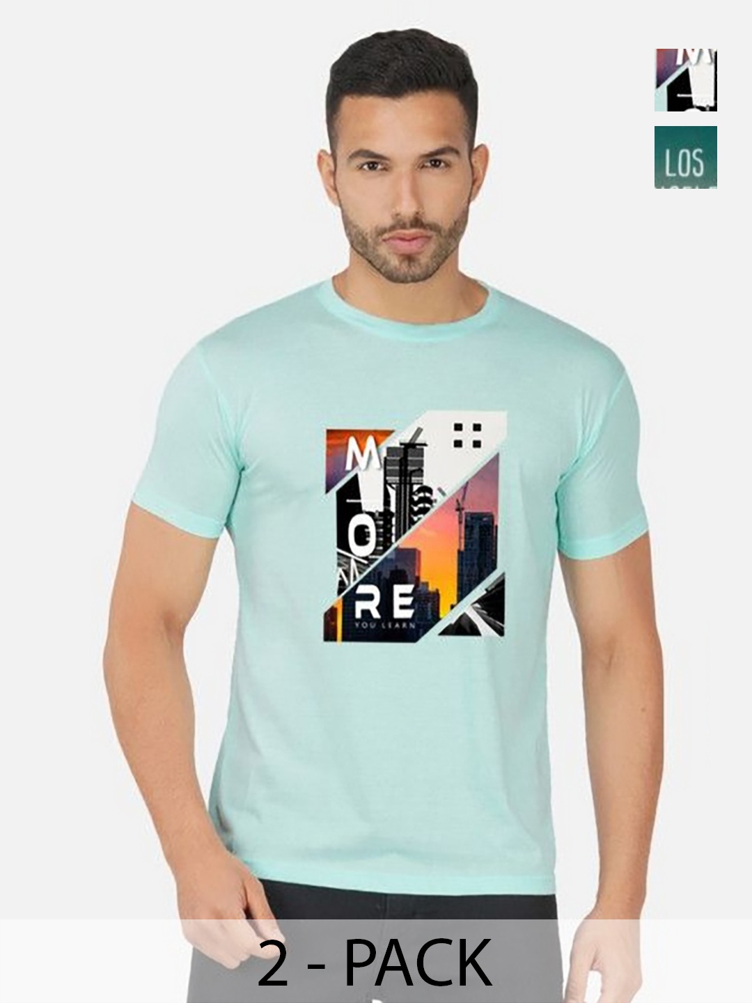 

GLOBAL NOMAD Men 2 Printed Bio Finish T-shirt, Turquoise blue