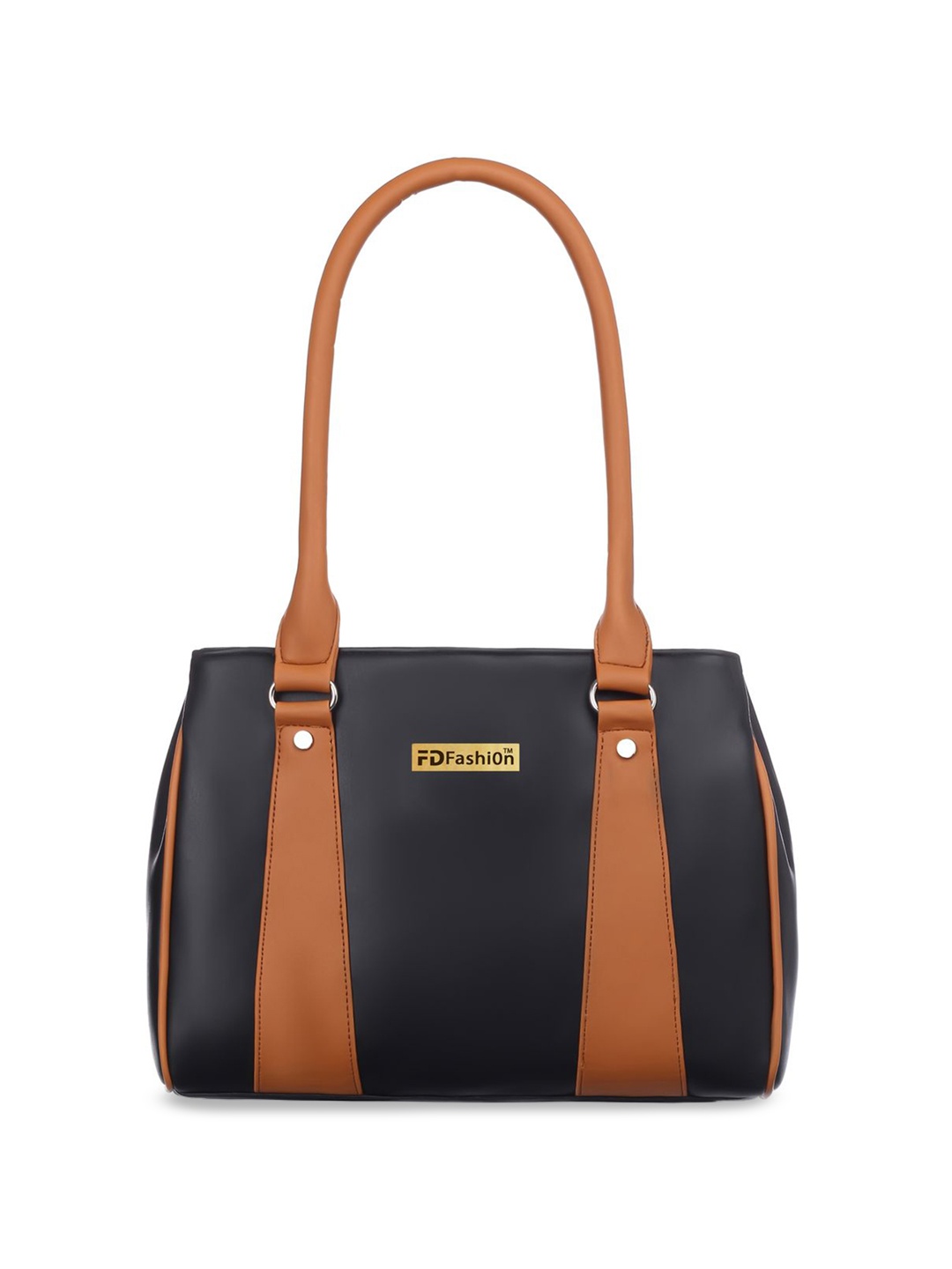 

FD Fashion PU Structured Shoulder Bag with Cut Work, Black