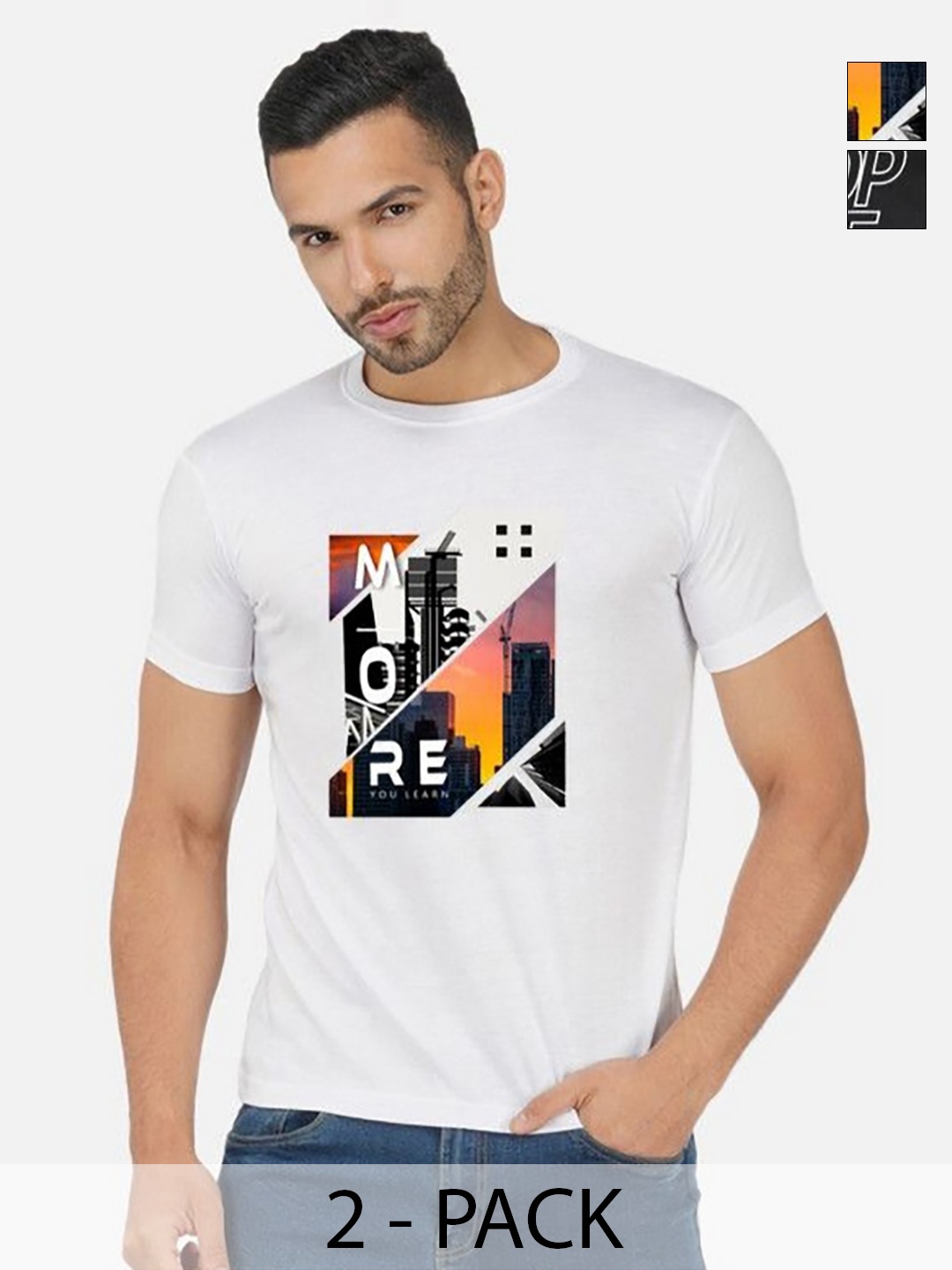 

GLOBAL NOMAD Men 2 Printed Bio Finish T-shirt, White