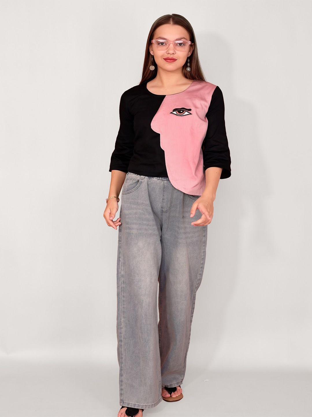 

Kaajal by Vidhi Embroidered Cotton Top, Black