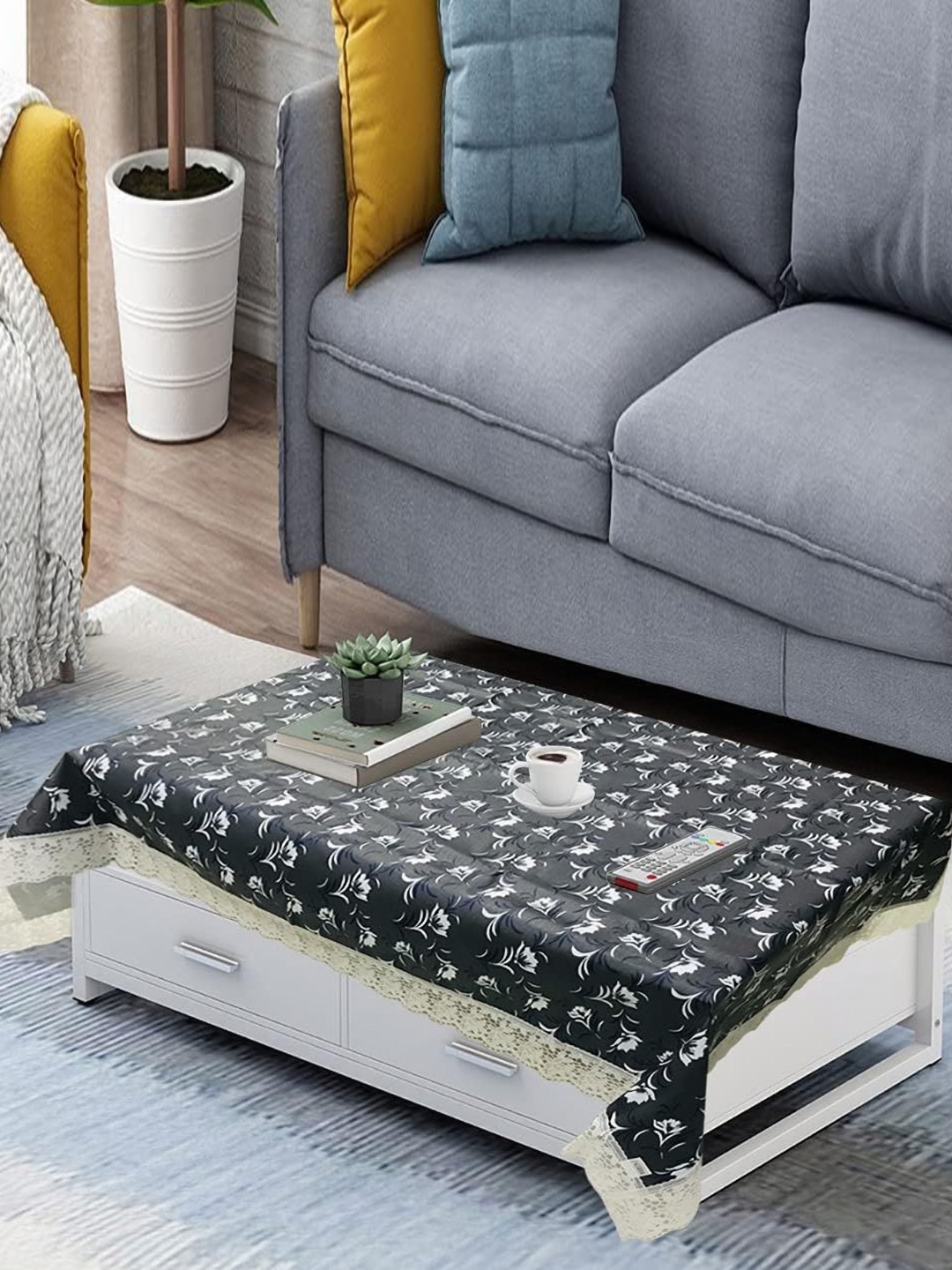 

Homerz Black Floral Waterproof Plastic 4-Seater Table Cover
