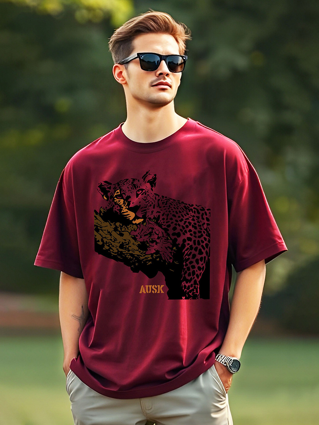 

AUSK Men Printed Pockets T-shirt, Maroon