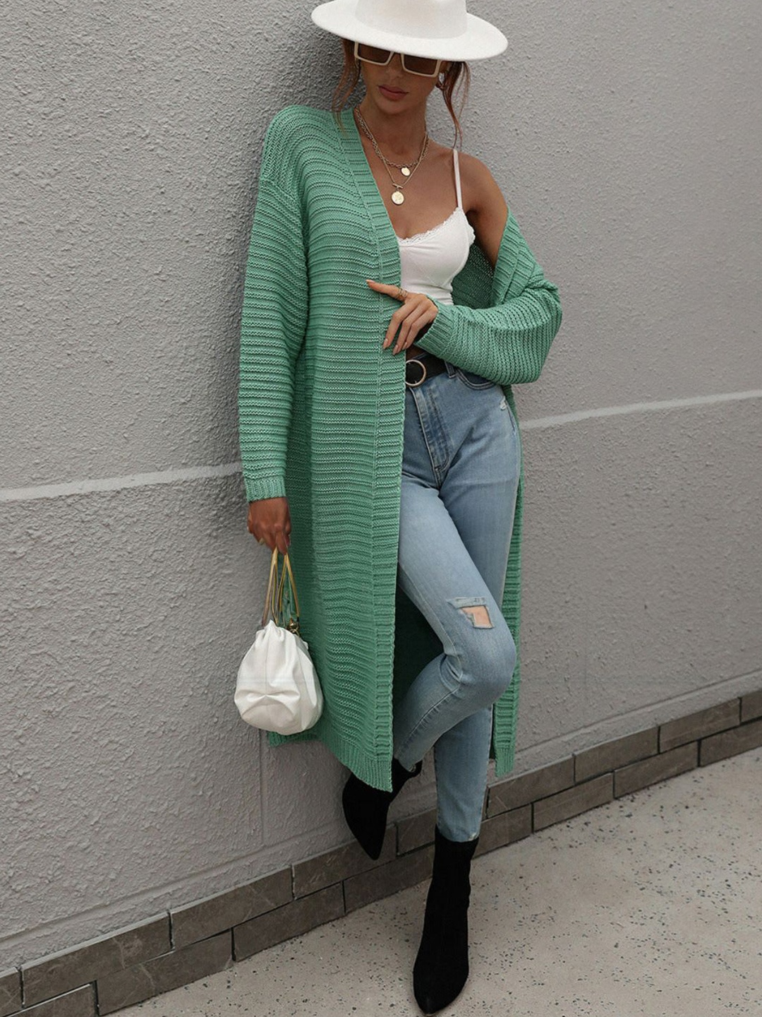 

Oh Rare Women Cable Knit Longline Cardigan, Green