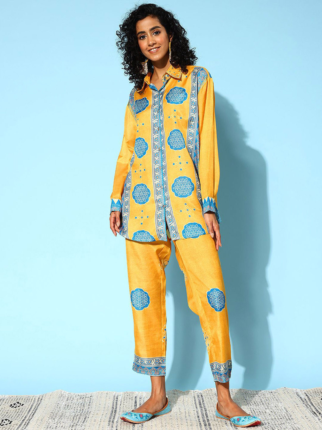 

ZUMMER Printed Shirt Collar Shirt With Trousers Co-Ords, Mustard