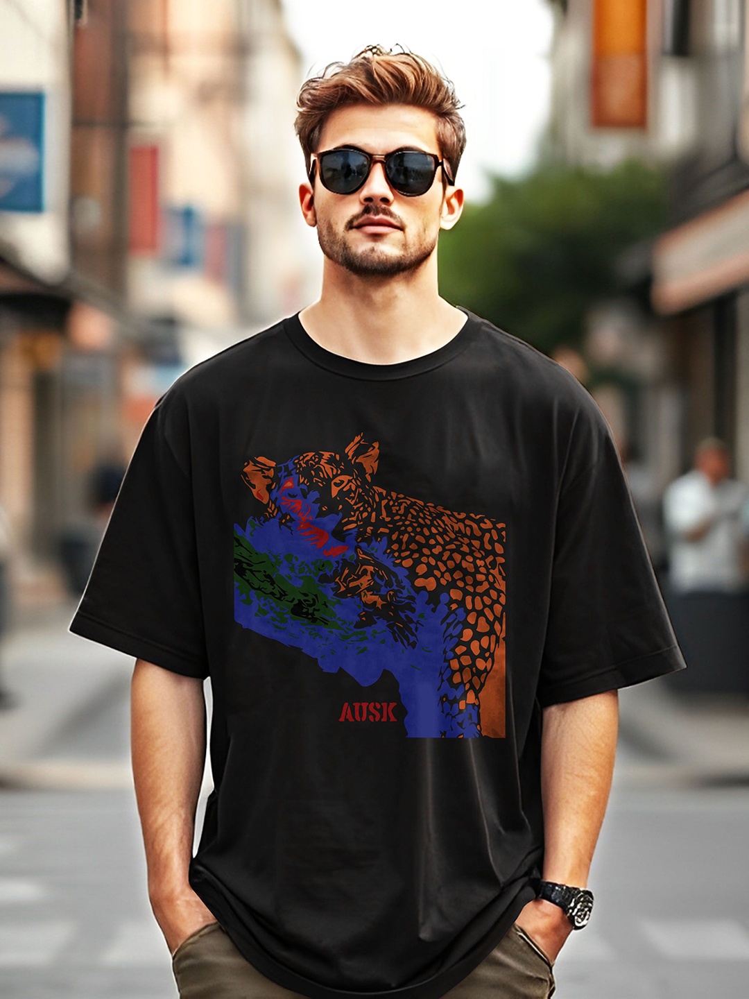 

AUSK Men Printed Pockets T-shirt, Black