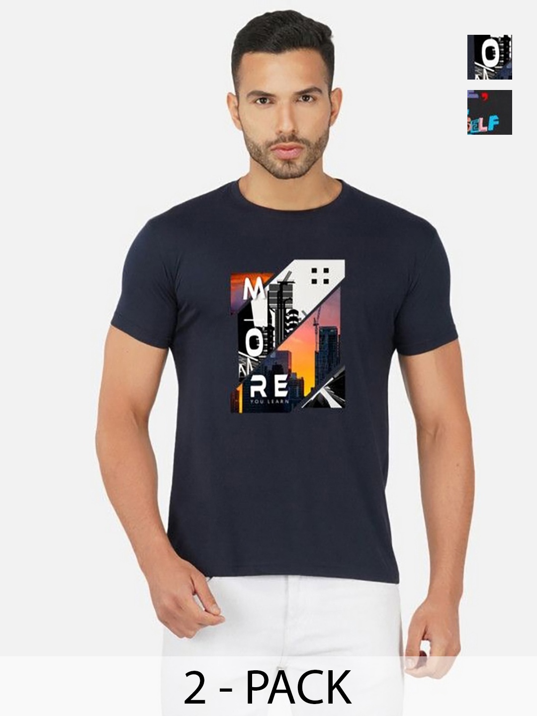 

GLOBAL NOMAD Men 2 Printed Bio Finish Applique T-shirt, Navy blue