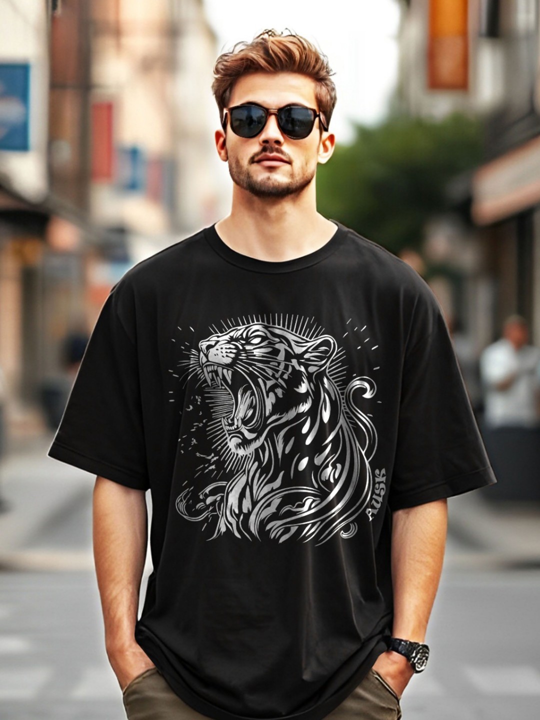 

AUSK Men Printed Pockets T-shirt, Black