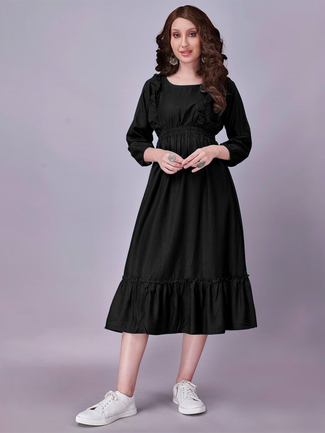 

Jash Creation Applique Crepe Fit & Flare Maxi Dress, Black