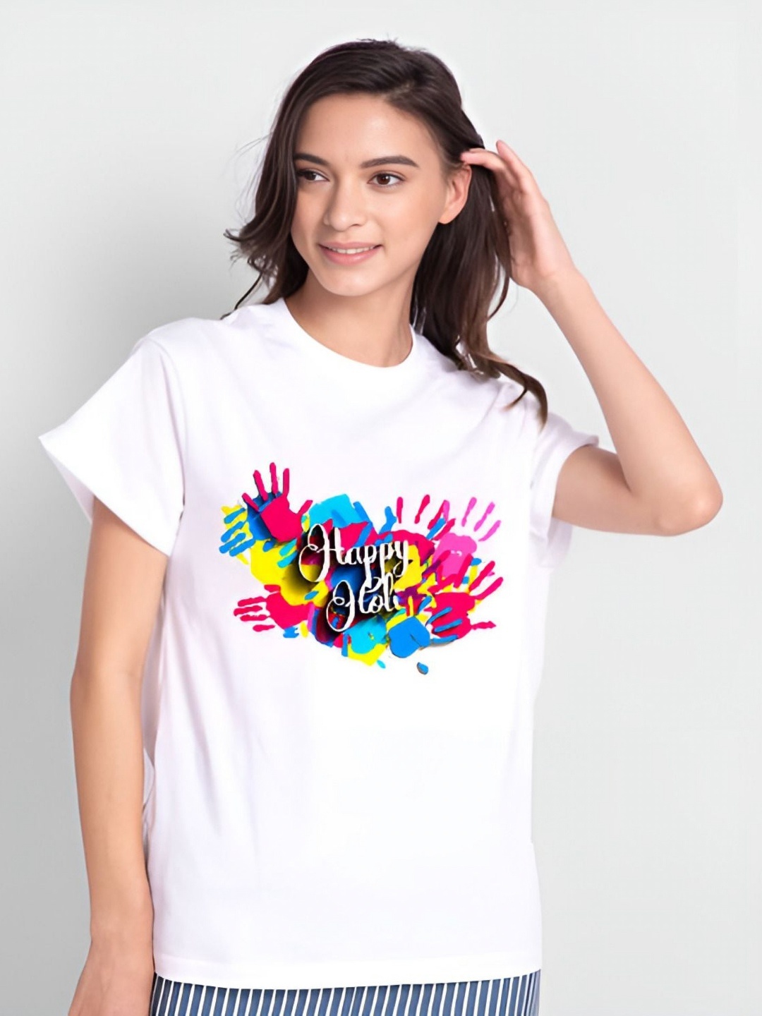 

Shiv traders collection Women Printed Applique T-shirt, White