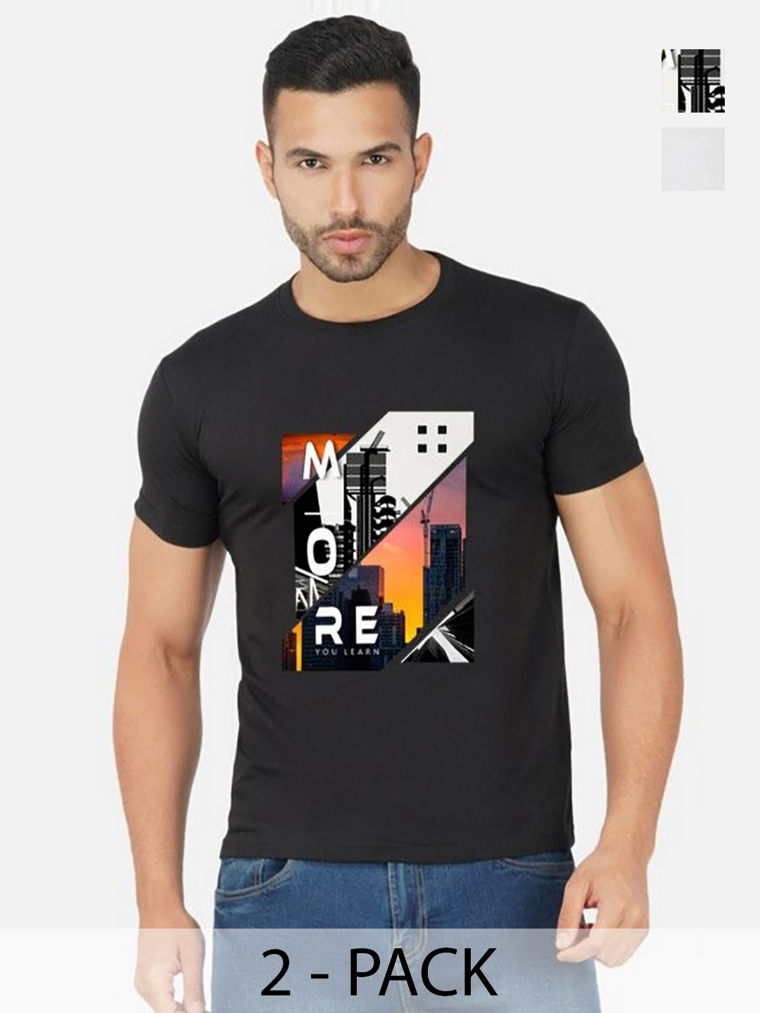 

GLOBAL NOMAD Men 2 Printed Bio Finish Applique T-shirt, Black