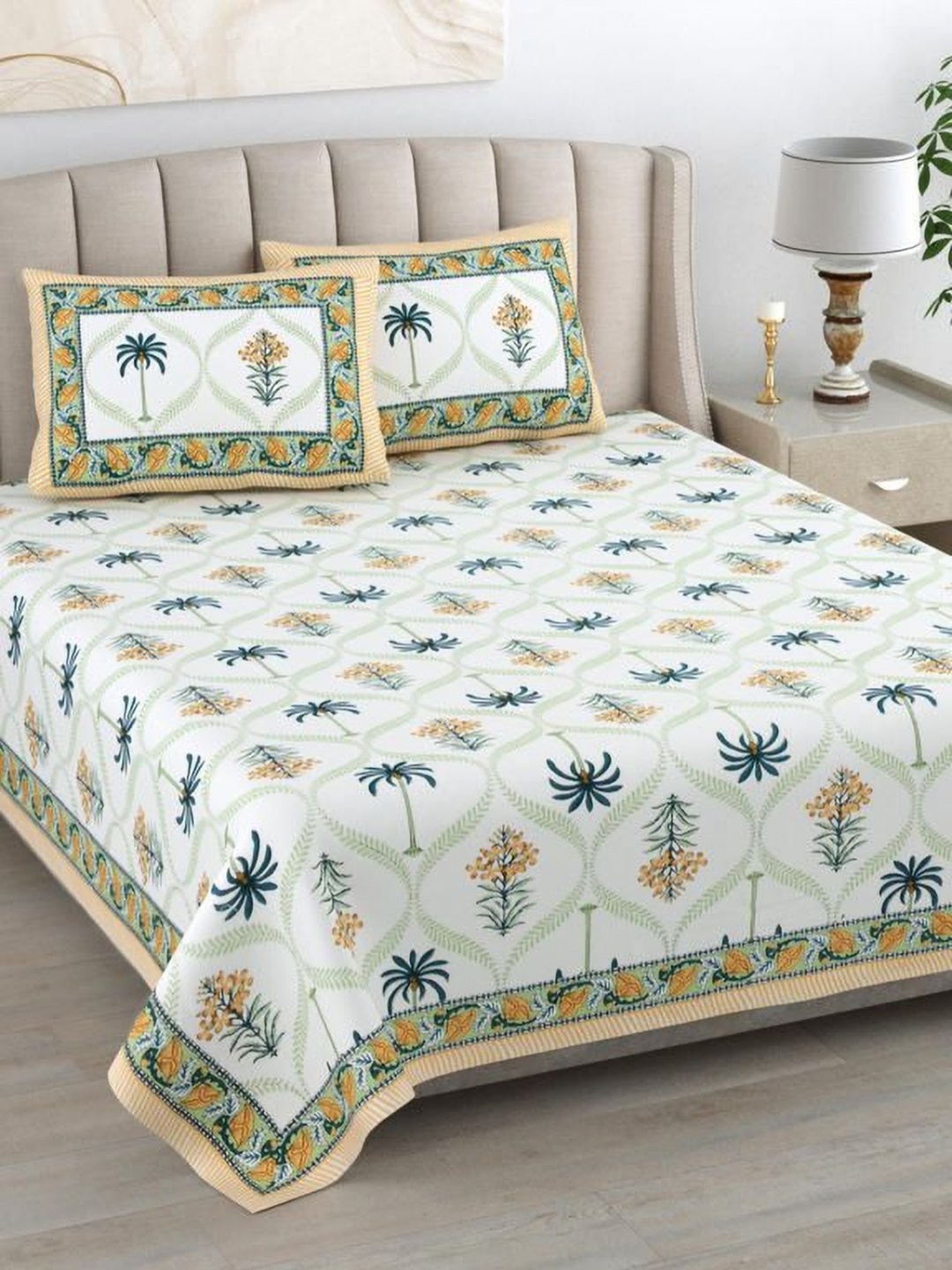 

Urban Jaipur Yellow & Green Floral 220 TC King Bedsheet with 2 Pillow Covers