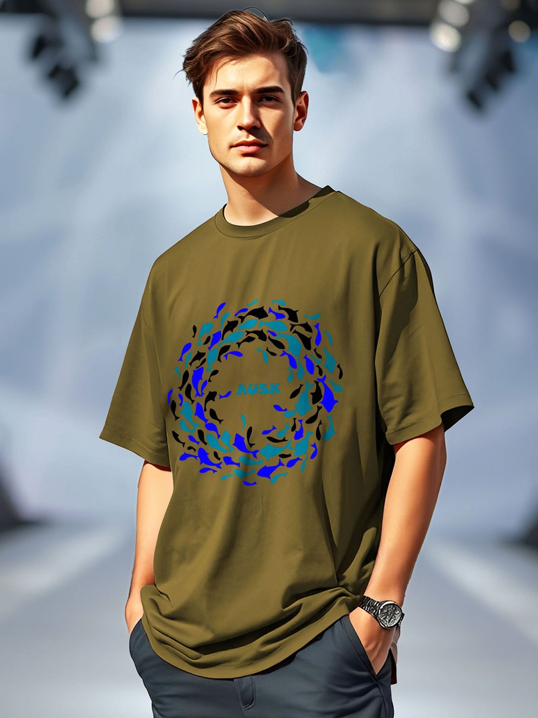 

AUSK Men Printed Pockets T-shirt, Green