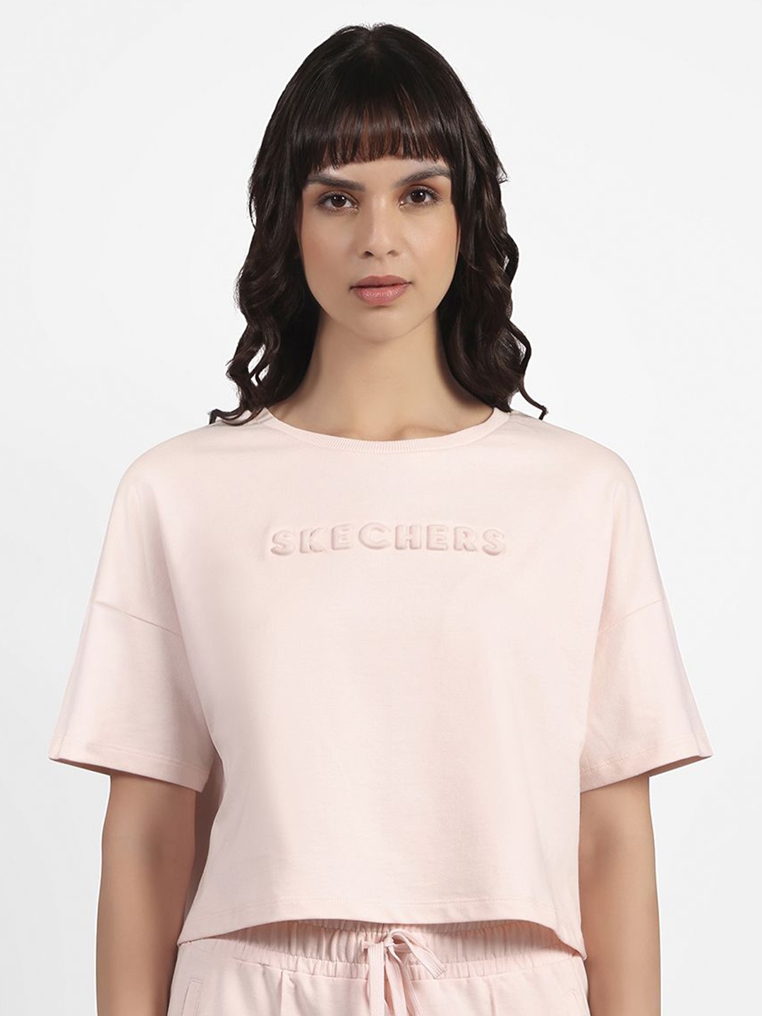 

Skechers Women Embossed Boxy Fit T-Shirt, Pink