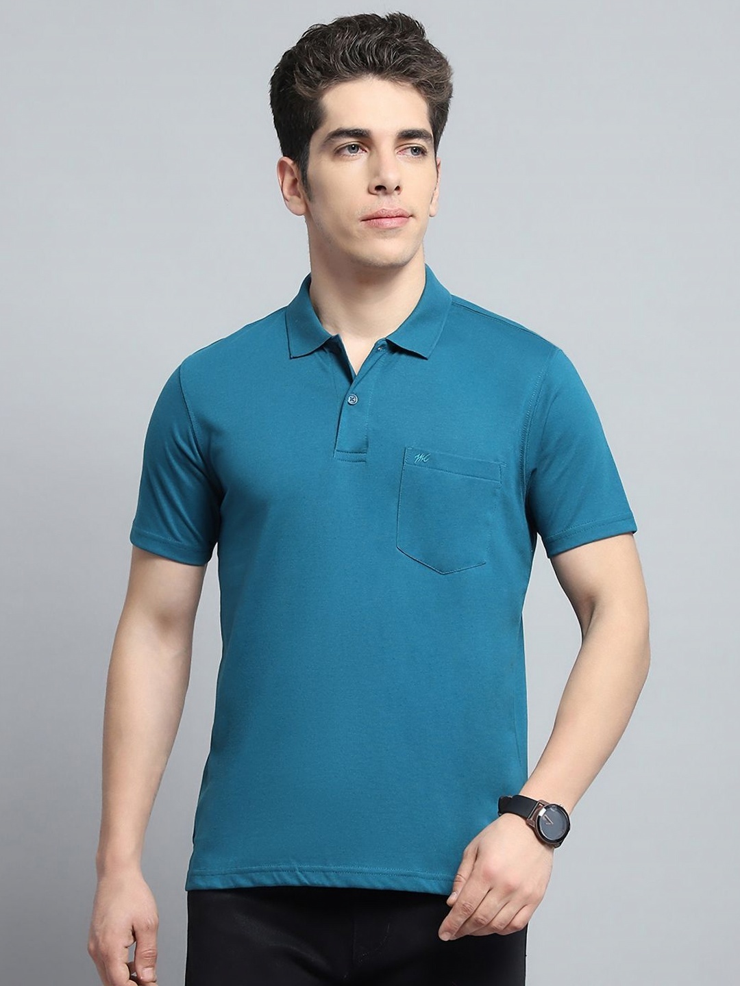 

Monte Carlo Men Polo Collar Pockets T-shirt, Teal
