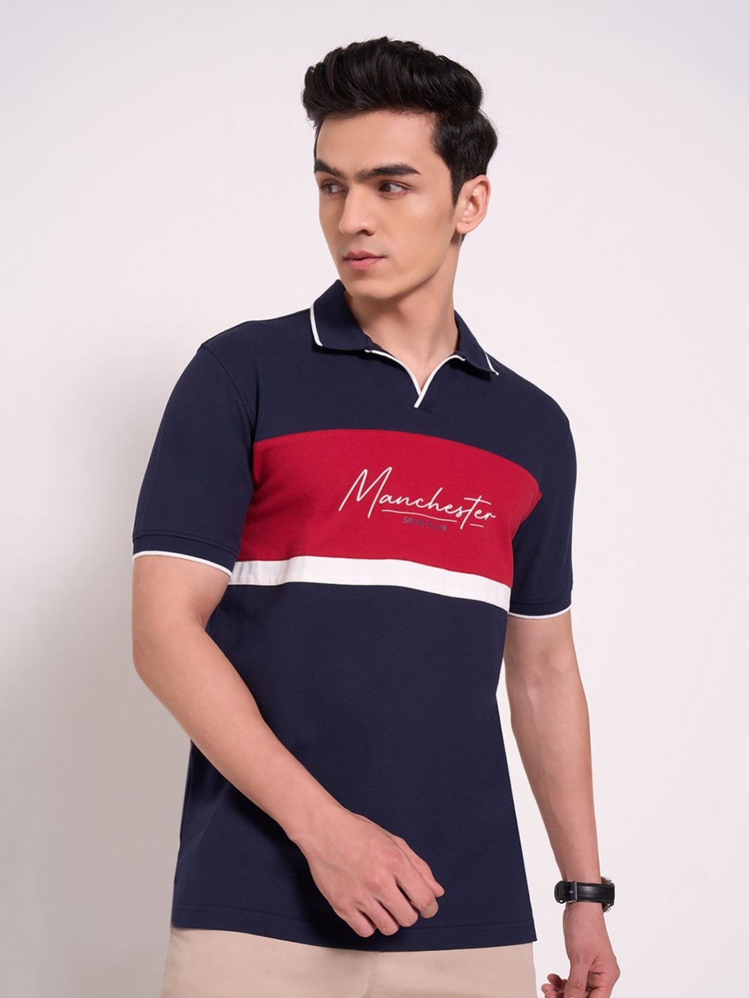 

Peregrine by Pantaloons Men Printed Polo Collar Extended Sleeves T-shirt, Teal