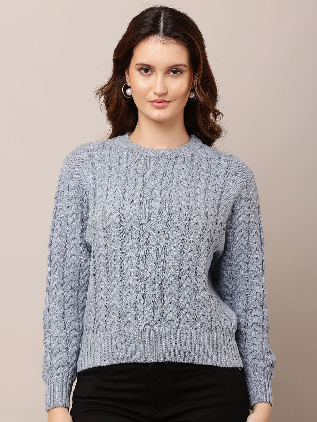 

NoBarr Women Cable Knit Pullover, Blue