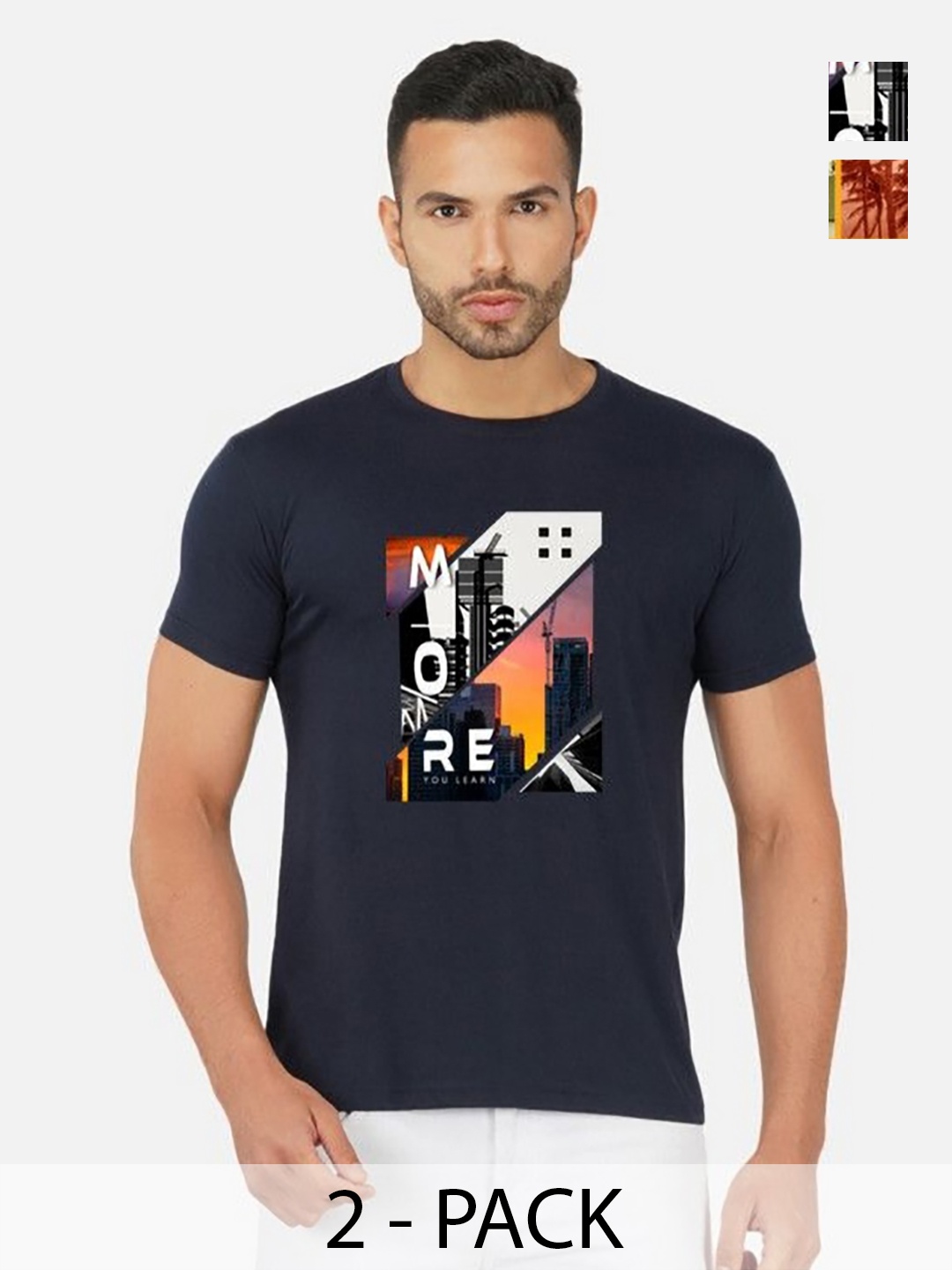 

GLOBAL NOMAD Men 2 Printed Bio Finish Applique T-shirt, Navy blue