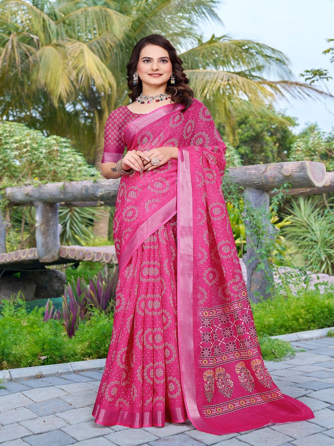 

TRENDING KART Zari Linen Blend Chanderi Saree, Pink