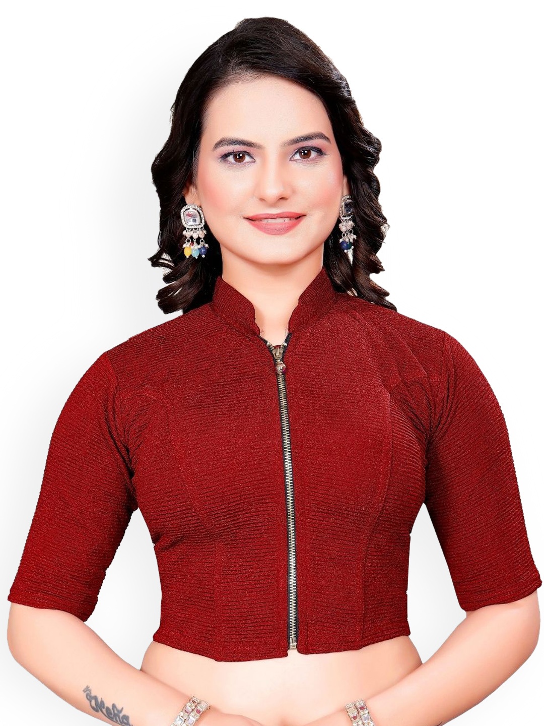 

SS Sanket Synthetics High Neck Short Sleeve Saree Blouse, Red