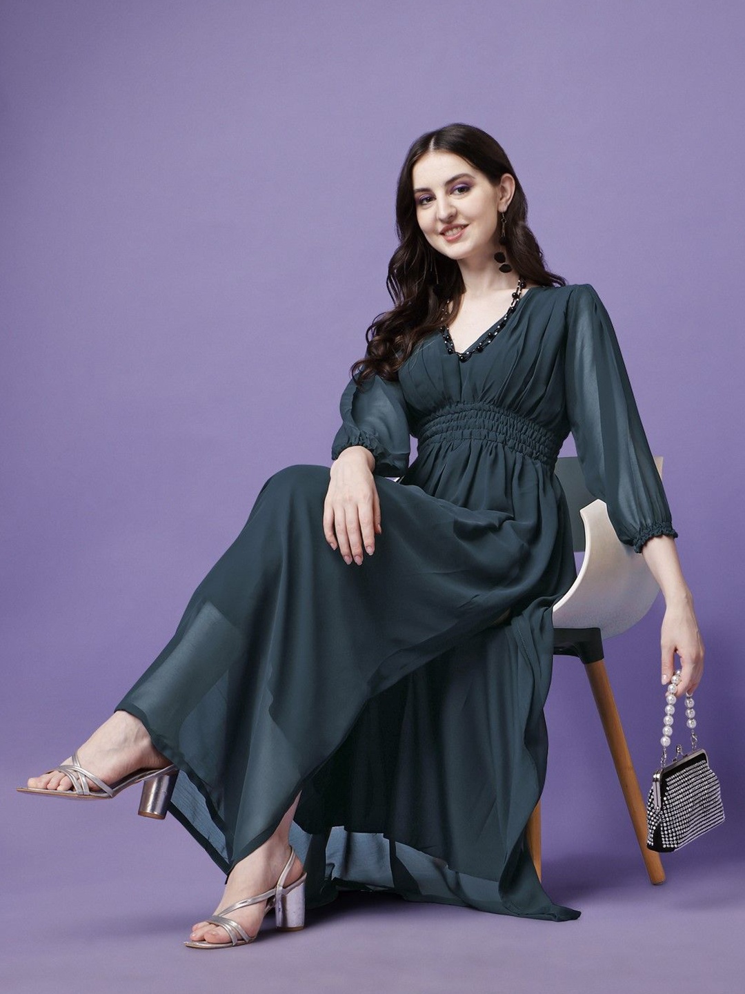 

Raiyani Fashion Applique Georgette Fit & Flare Maxi Dress, Blue