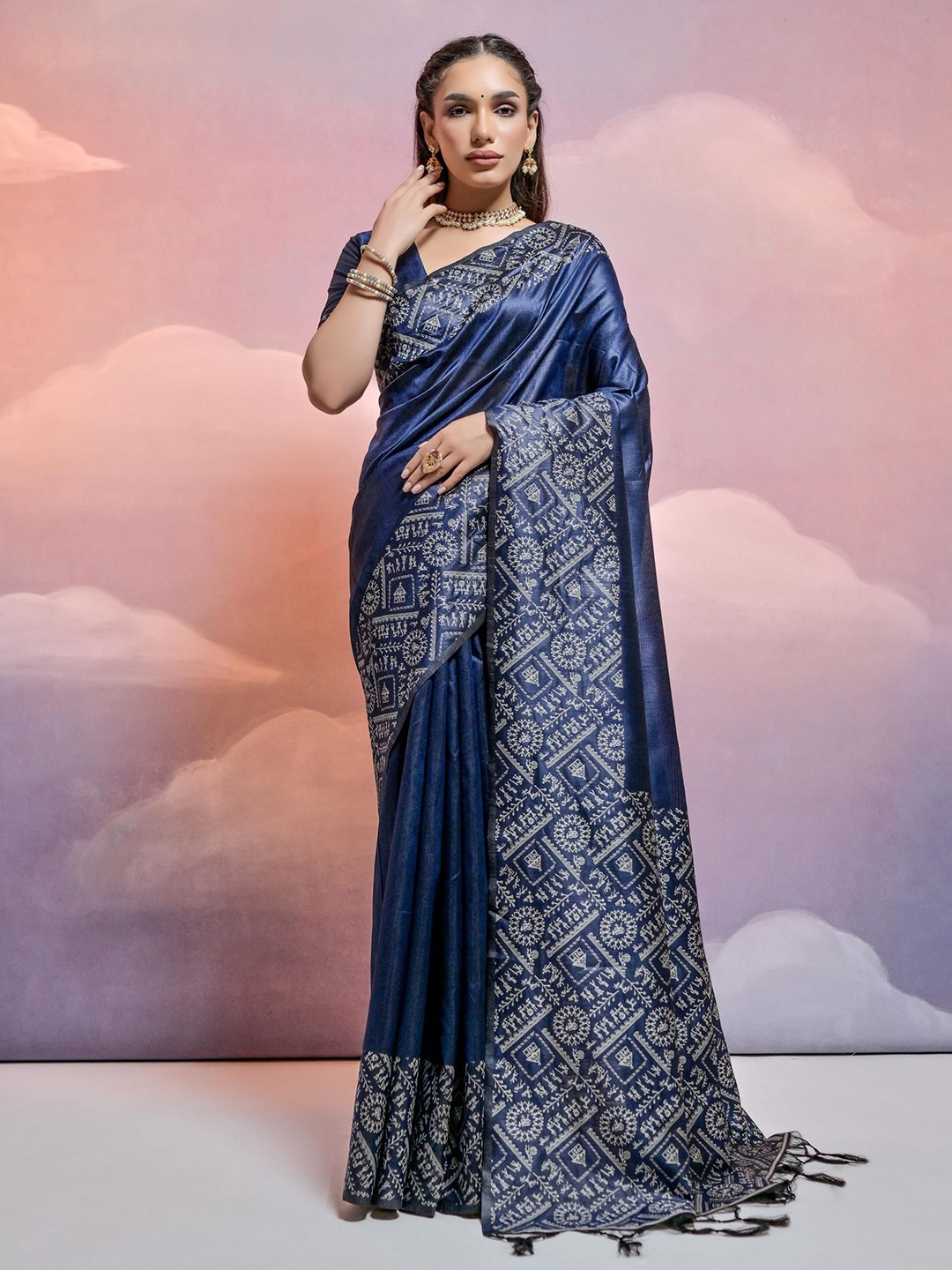 

Ekta Textiles Pure Silk Banarasi Saree, Navy blue