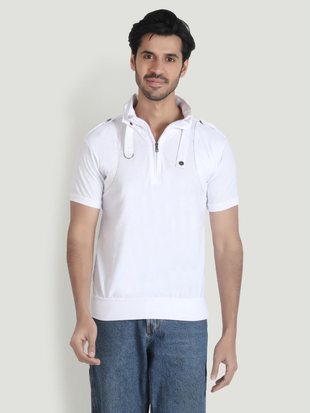 

Black Collection Men High Neck Applique T-shirt, White