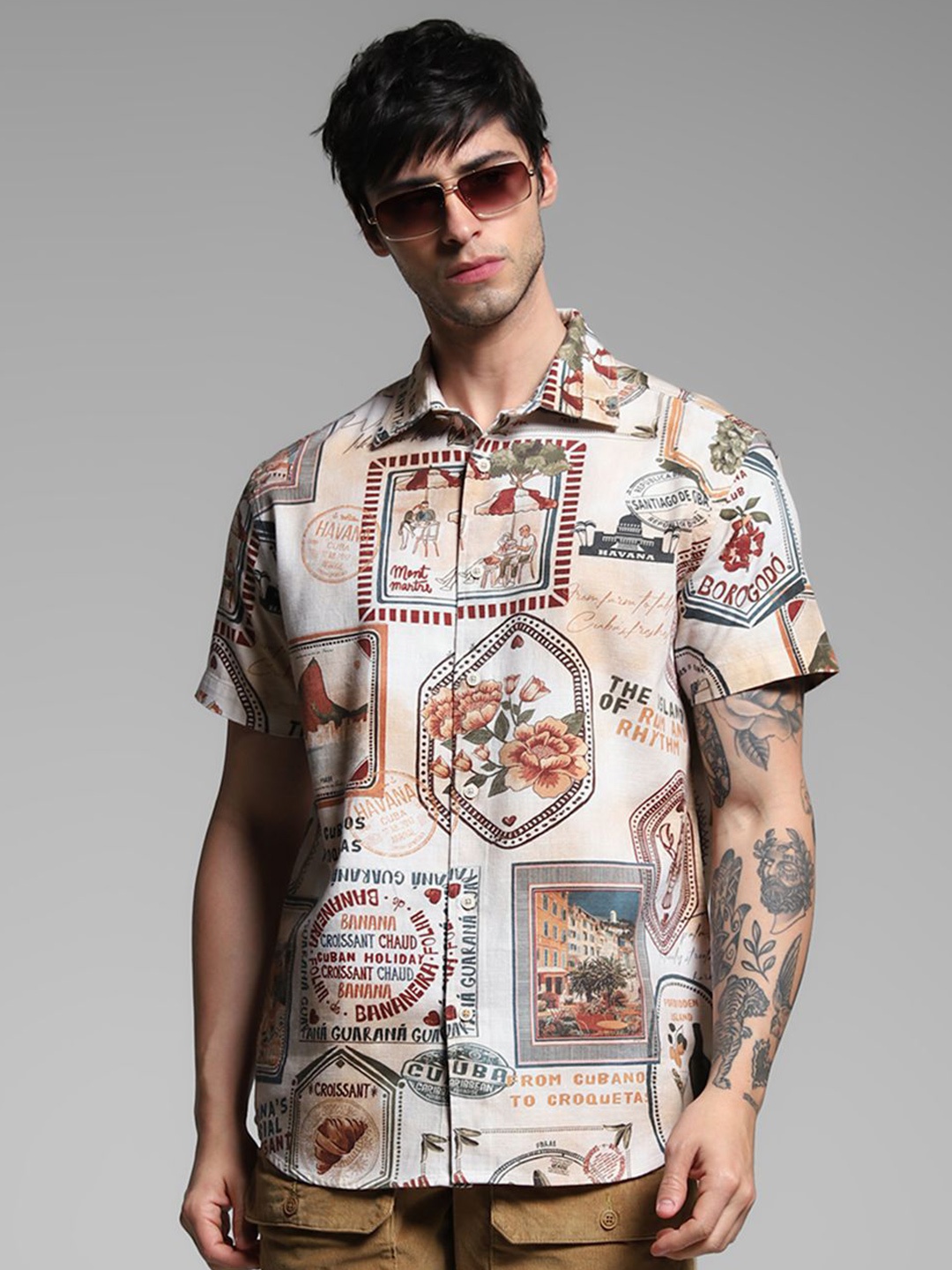 

Jack & Jones Men Opaque Printed Casual Shirt, Beige