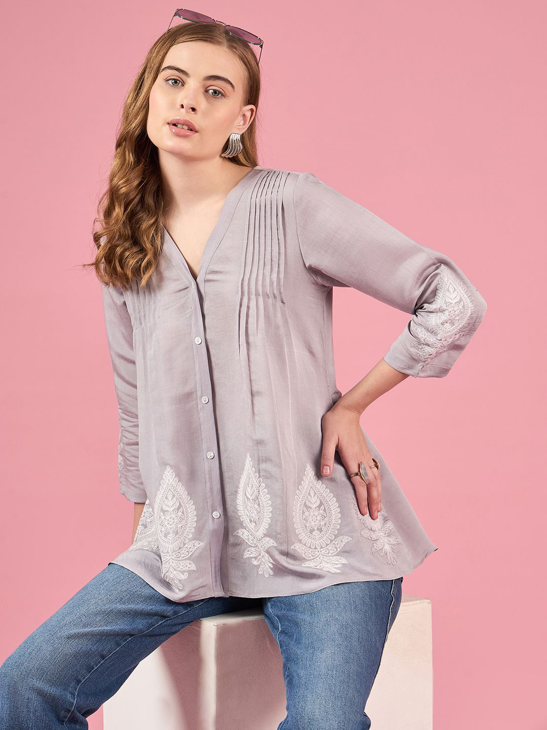 

all about you Floral Longline Top, Grey