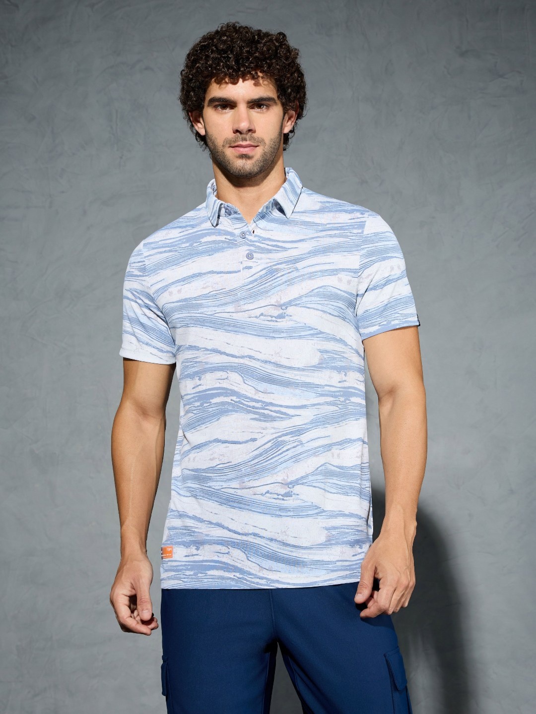 

Technosport Men Camouflage Printed Polo Collar Antimicrobial Slim Fit T-shirt, Blue
