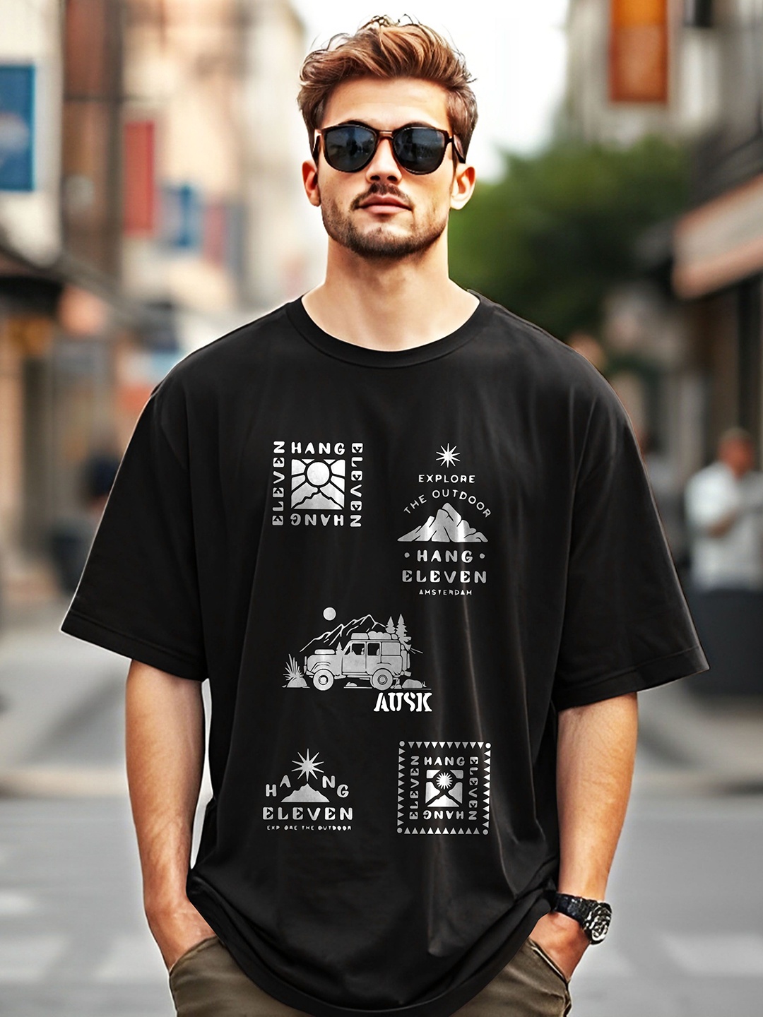 

AUSK Men Printed Pockets T-shirt, Black