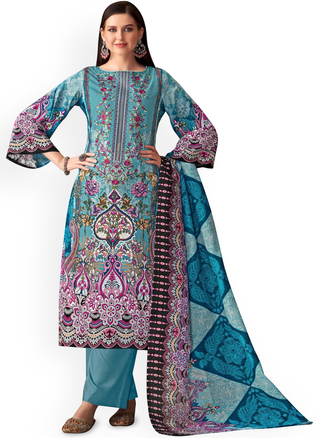 

DRAVINAM Trends Embroidered Viscose Rayon Unstitched Dress Material, Blue