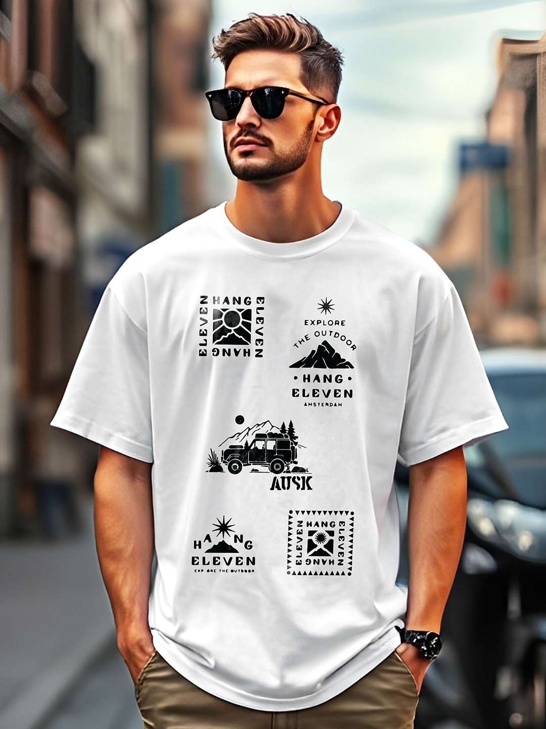 

AUSK Men Printed Applique T-shirt, White