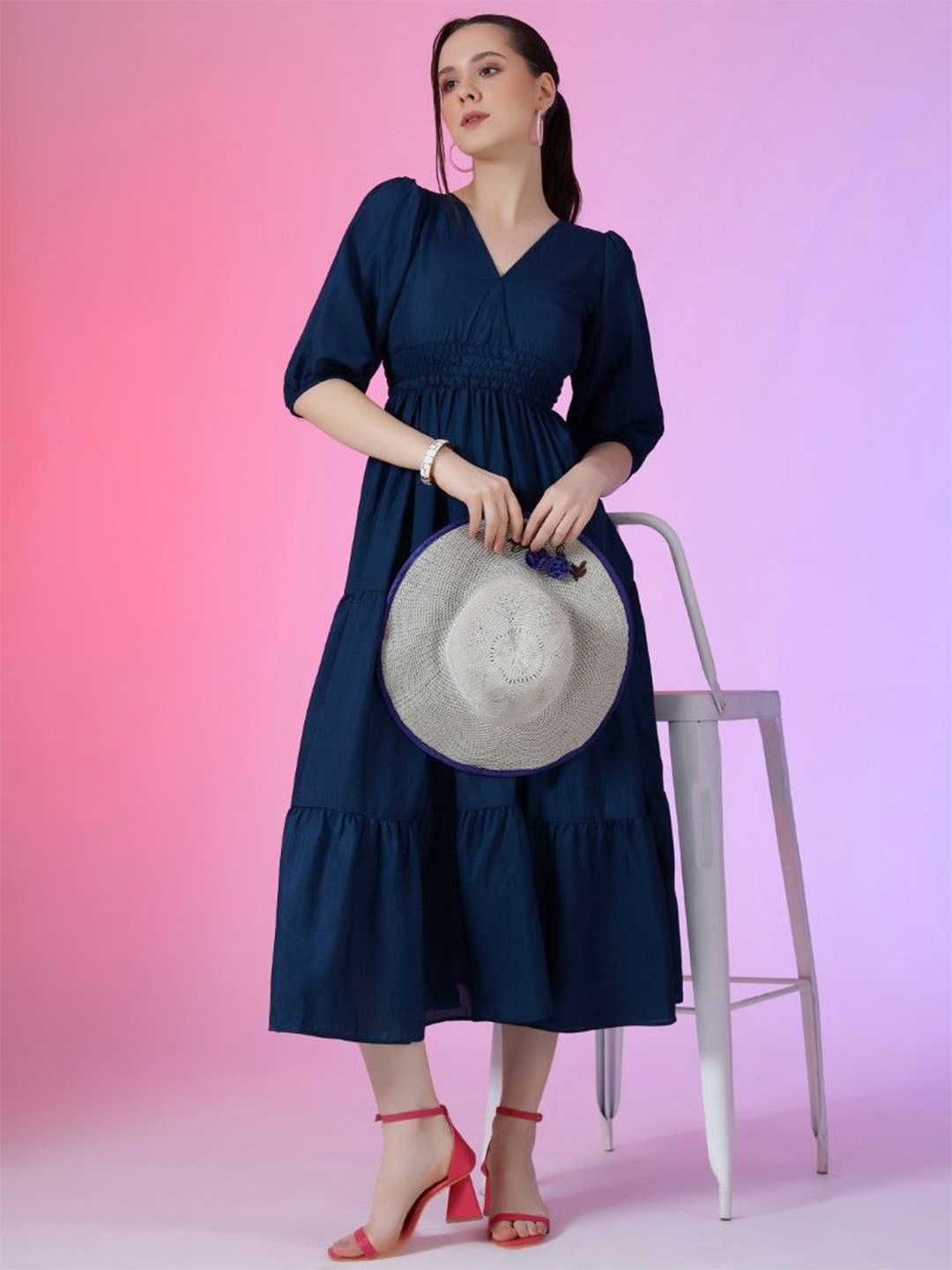 

Jash Creation Applique Fit & Flare Maxi Dress, Blue