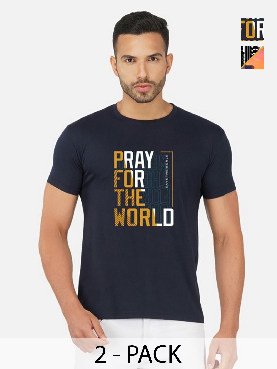 

GLOBAL NOMAD Men 2 Printed Bio Finish Applique T-shirt, Navy blue