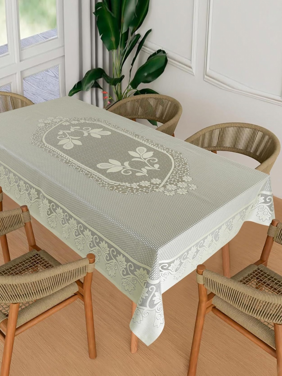 

Homerz Cream-Coloured Floral Cotton 6-Seater Table Cover