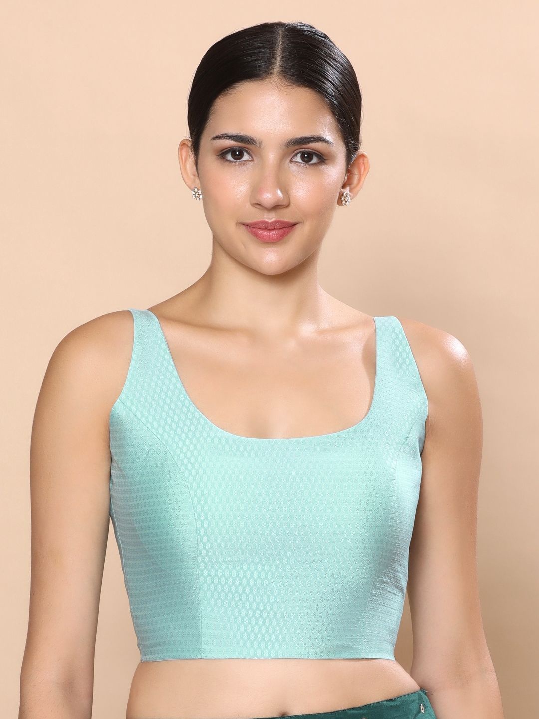 

Studio Shringaar Brocade Sleeveless Padded Saree Blouse, Blue