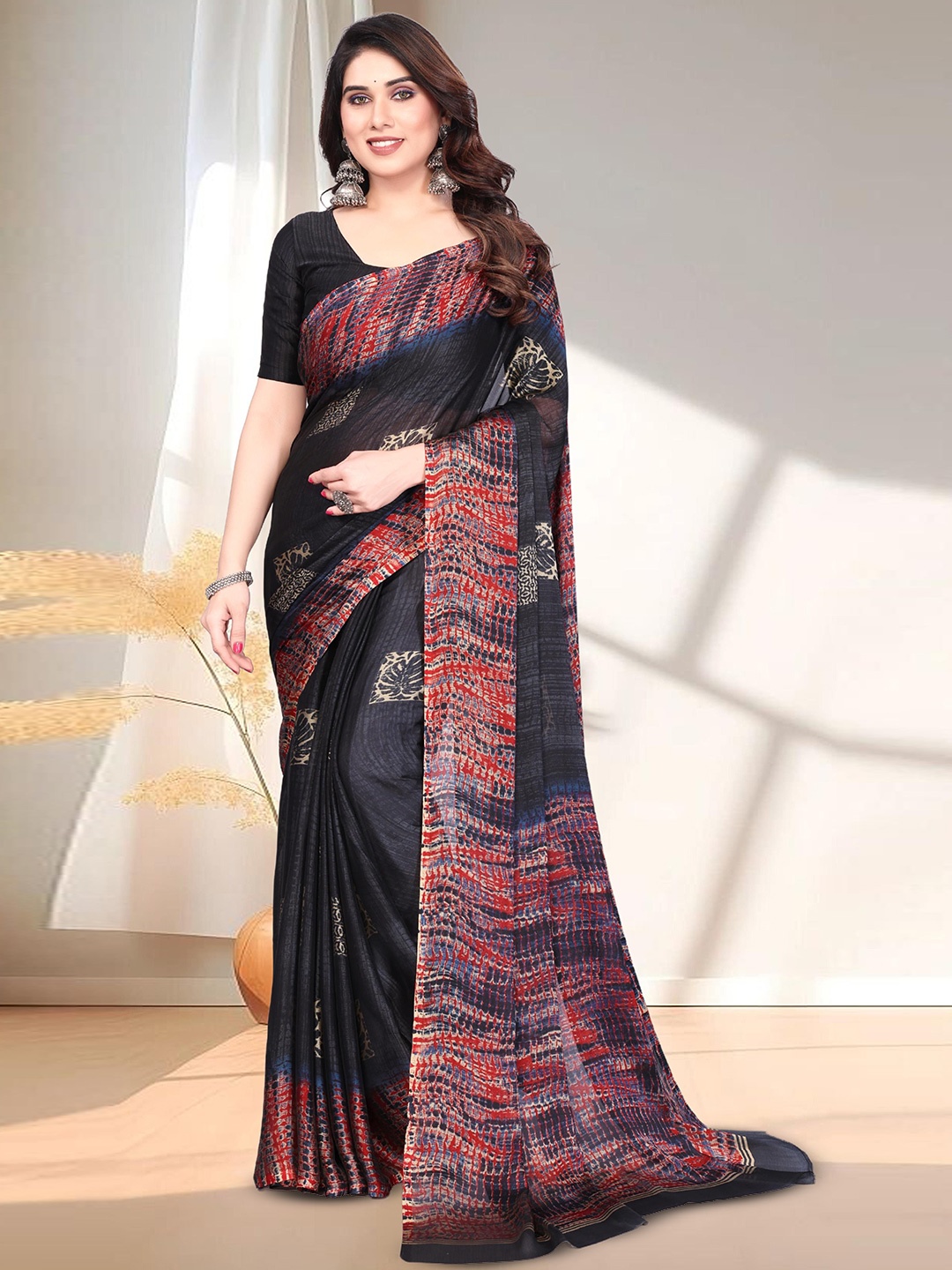 

SUPERLAXMI Pure Chiffon Saree, Black