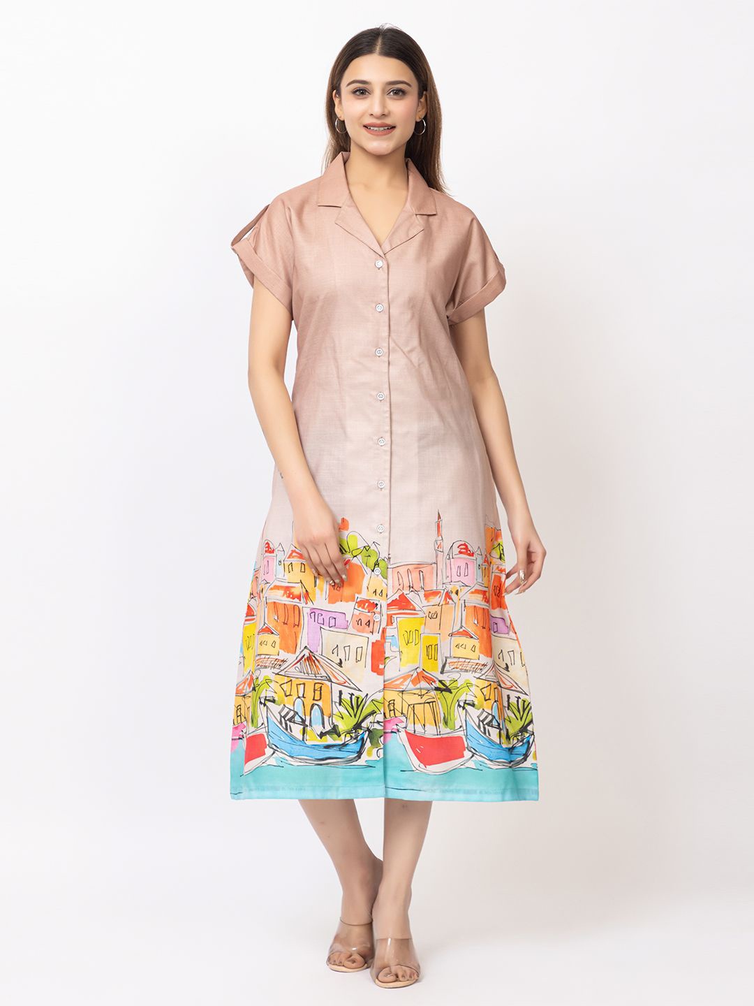 

GFO Floral Crepe Fit & Flare Dress, Peach