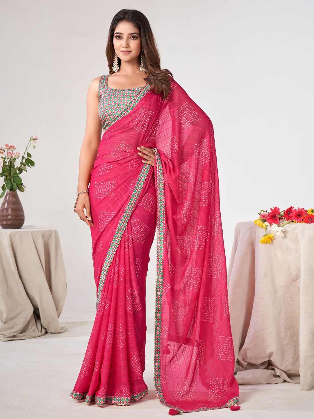 

LeeliPeeri Designer Gotta Patti Poly Georgette Saree, Pink