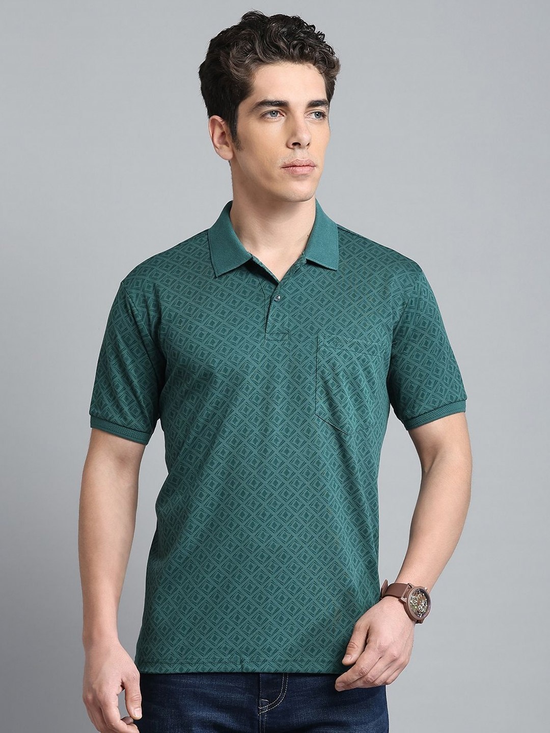 

Monte Carlo Men Printed Polo Collar Pockets T-shirt, Green