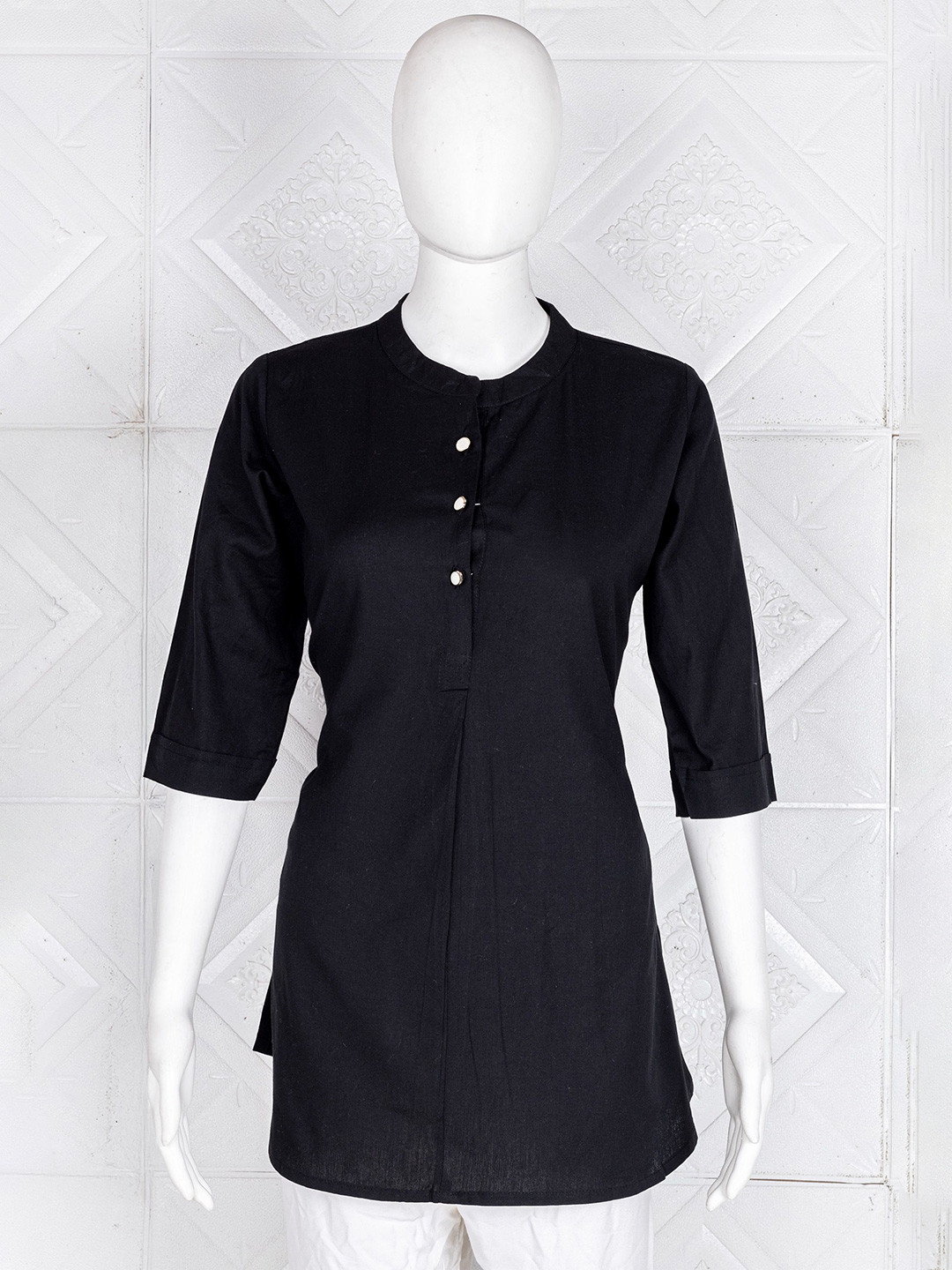 

SWAMI STUDIO Mandarin Collar Indigo Top, Black