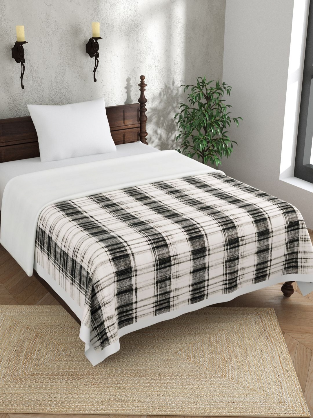 

EverHOME Multicoloured Checked AC Room 150 GSM Single Bed Dohar, Black