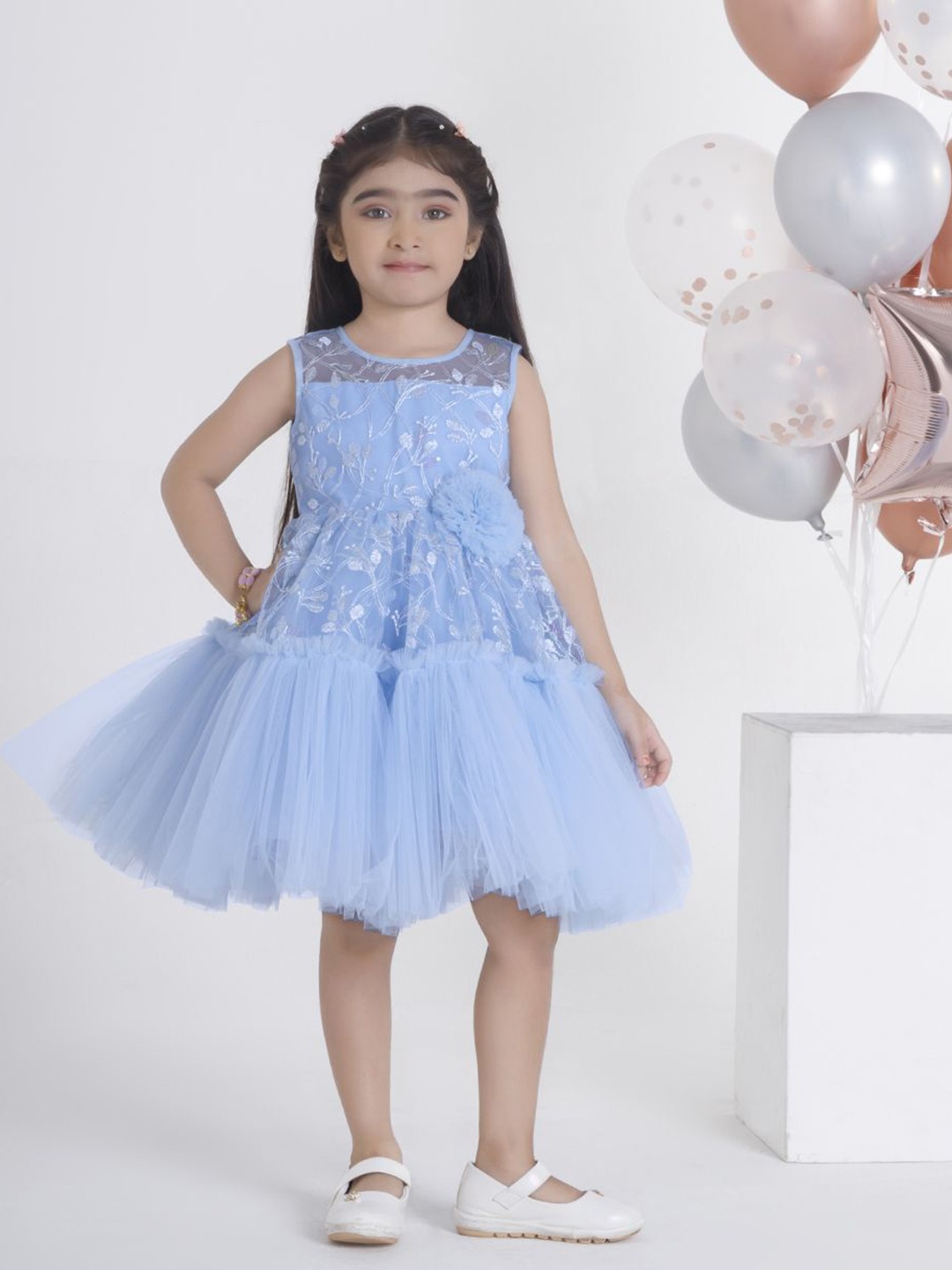 

Ministitch Applique Net Fit & Flare Dress, Blue